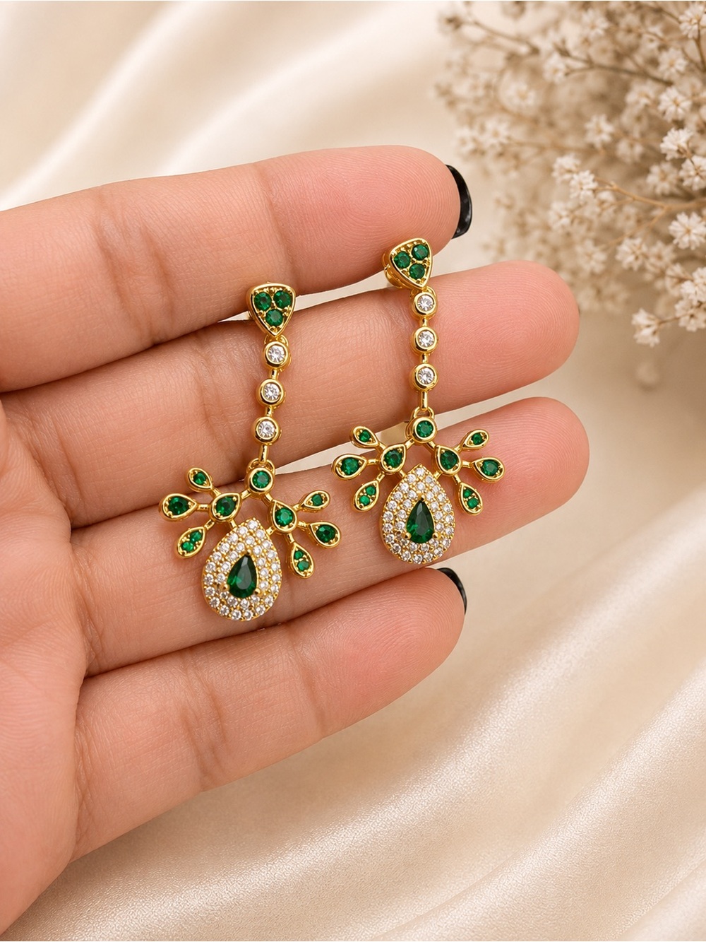 s925 green drop earrings - elegant dangle earrings